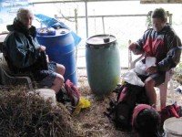 Lunch in Ingrid's haybarn. Hazel, Glenice